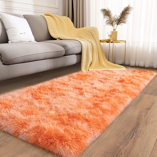 Soft Runner Rugs for Bedroom Hallways (2' x 6' (1 pc) / Tie-dyed Orange)