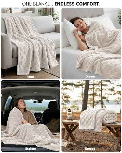Plush Checkered Fleece Blanket Linen Throw (Linen / Throw)