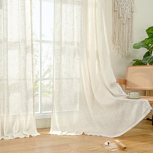 108 inch Semi Sheer Linen Curtains for Living Room Bedroom 2 Panels (Natural / 52"W x 108"L (Pack of 2))