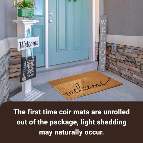 Coco Coir Door Mat with Heavy Duty Backing (Welcome1 - 2pack)