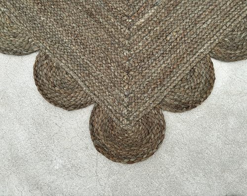 Scallop Jute Area Rug Boho Jute Rug Scalloped Coastal Rug (Dark Taupe / 5'x8' (Rectangular))