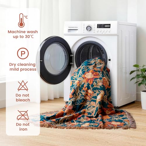 Boho Throw Blanket 50"x60" Cotton Bird Floral Blanket for Couch (Floral and Birds / 50"x60")