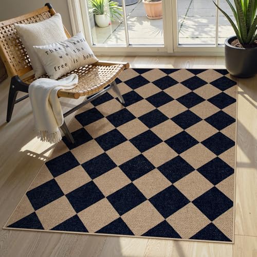 Colette Checkered Easy Jute Entry Rug (3' x 5' (Rectangular) / Nature and Black/Checkerboard -2)