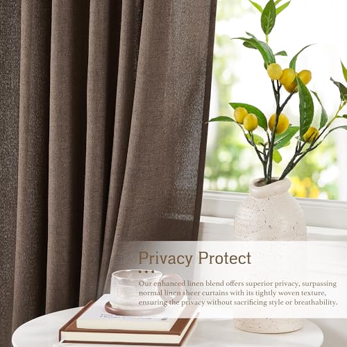 Farmhouse Boho Linen Sheer Curtains 90 inches Long for Living Room (Z - Brown / 52"W x 90"L (Pack of 2))