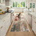 Washable Runner 2'6"x8' Abstract Area Rug for Hallway Rustic Brown (Rust Red/Green/Blue/Multi / 2'6" x 8' (Runner))