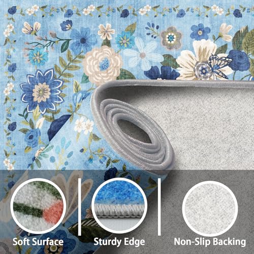 Blue Garden Floral Area Rug 6x9 for Living Room Bedroom (Blue / 6' x 9' (Rectangular))