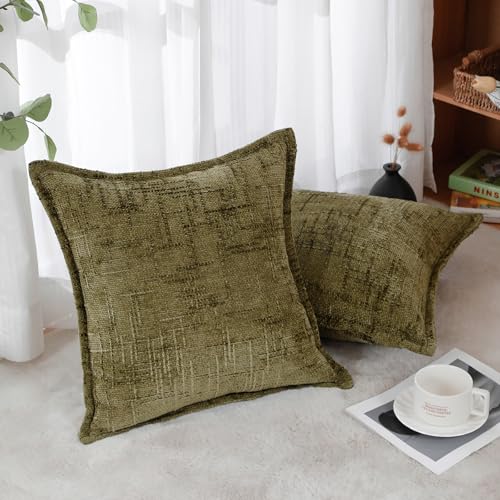 Chenille Throw Pillow Covers 18x18 Inch (Chenille-dusty Green / 18" x 18" (Pack of 2))