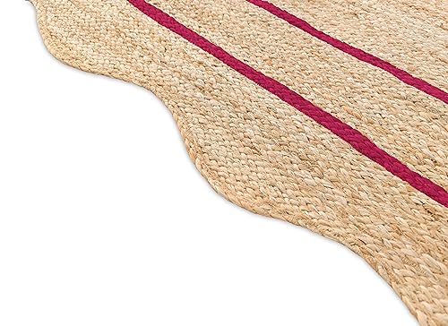 Wave Scalloped Natural Jute Runner Rug (Dark Pink / 2'6"x10' (Runner))