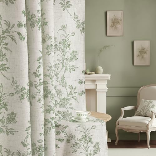 Sage Green Boho Floral 100% Blackout Curtains 84 Inch 2 Panels (Sage Green / 52"W x 84"L (Pack of 2))