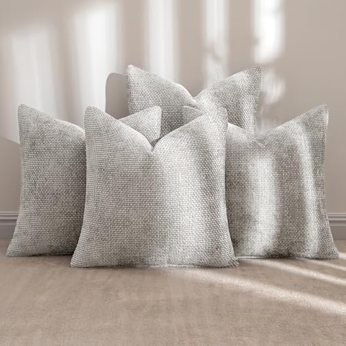 Soft Decorative Chenille Pillow Covers Light Gray 20x20 Pack of 4 (20" x 20" (Pack of 4) / Light Gray)