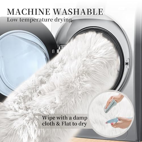 White Faux Sheepskin Shag Fur Rug Washable Area Rugs for Living Room Nursery Rugs for Bedroom 2x3 Rectange Rug Cute Home Décor (2' x 3' (Rectangular) / White)