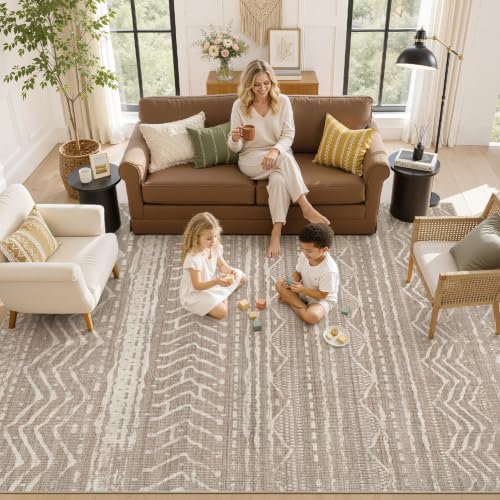 Boho 9x12 Area Rug Living Room Rugs Machine Washable Dark Brown (Dark Brown / 9' X 12' (Rectangular))