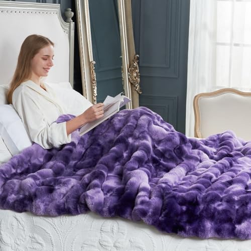 Faux Fur Throw Blanket for Couch (Tie-dye Purple / Twin(60" x 80"))
