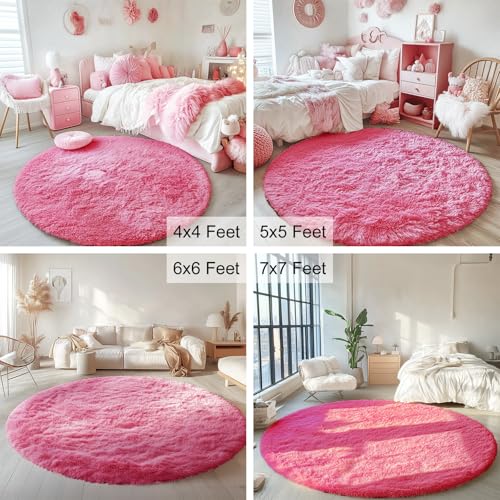 Hot Pink Round Rugs for Bedroom (4 Ft Round / Hot Pink)
