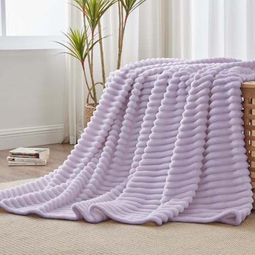 Ribbed Twin Blanket for Couch & Bed (Lavender Fog / Twin(60"x80"))