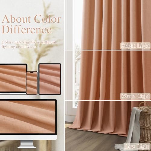 100% Blackout Curtains 84 Inch Length 2 Panels Set for Living Room Bedroom Back Tab Thermal Insulated Black Out Linen Drapes Room Darkening Peach Quartz (Peach Quartz / 52"W x 84"L (Pack of 2))