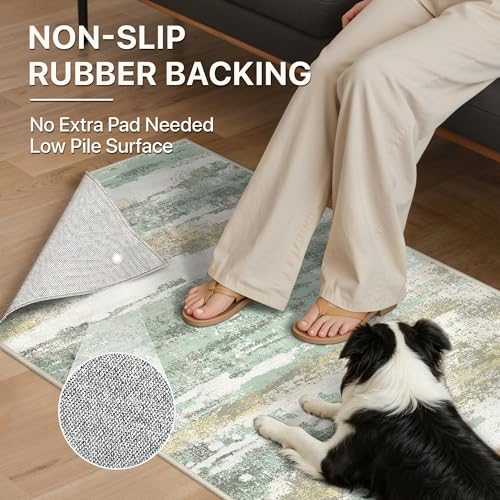 1'5''x2'5'' Green Abstract Area Rug (Light Green/Cream / 1'5" x 2'5" (Rectangular))