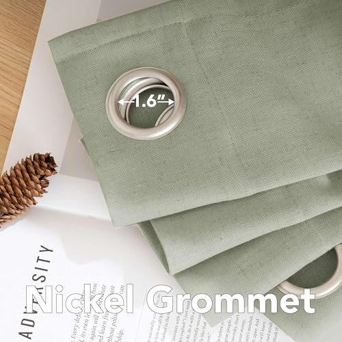 Elegant Linen Semi Sheer Blended Curtains Privacy Protection Light Filtering Nickel Grommet Window Panels (52"W x 84"L (Pack of 2) / Sage)