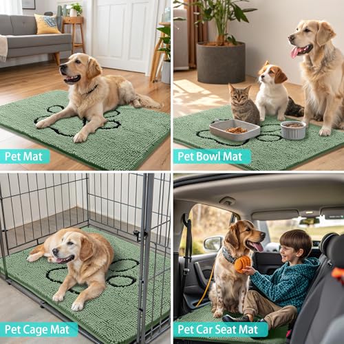 Dog Door Mat for Muddy Paws (30"X20" / Olive Green and Black)