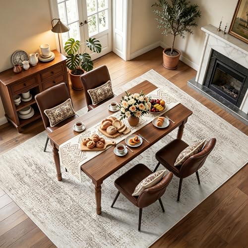 8x10 Boho Washable Area Rug for Living Room (8' x 10' (Rectangular) / Brown-faint-yellow)