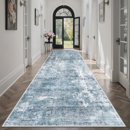 Abstract Runner Rug 3x10 Hallway Kitchen Rugs Non (Blue/Grey / 3' x 10' (Runner))