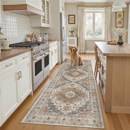 Kitchen Runner 2'6''x8' Soft Rug Runners for Hallways (Turmeric/Grey / 2'6" x 8' (Runner))