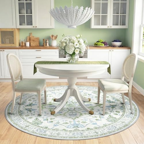 Washable Area Rug (Green/White/Blue / 6' (Round))