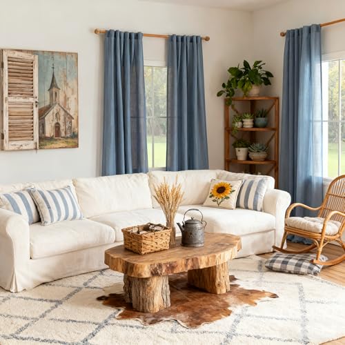 Living Room Curtains 90 Inches Long Farmhouse Light Filtering Privacy Curtain Drapes for Patio Door (50"W x 90"L (Pack of 2) / Dusty Blue-new)