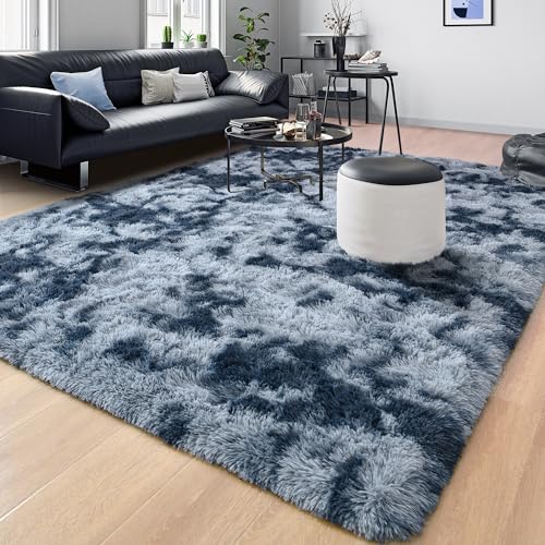 Soft Fluffy Rugs for Bedroom 4x6 Area Rug for Living Room (Tie-dyed Blue and Grey / 4' X 6' (Rectangular))