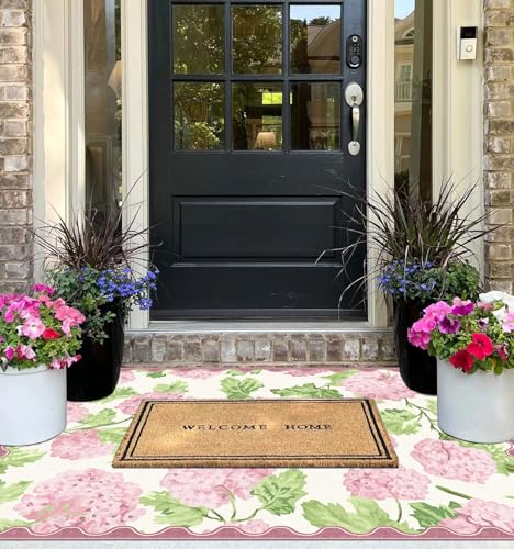 3x5 Pink Entryway Rug (Hydrangea Blooms - Pink / Ivory / 3' x 5' (Rectangular))