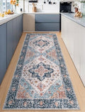 2x6 Washable Non Slip Boho Runner Rug for Hallway (Blue/Orange / 2' x 6' (Runner))