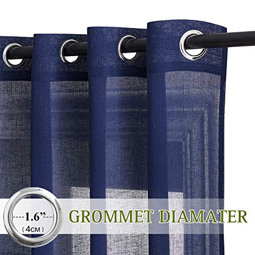 Natural Open Linen Weave Flax Textured Sheer Window Curtains (52"W x 63"L (Pack of 2) / Dark Blue)