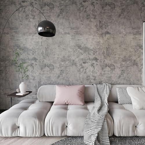 Extra Wide Large Size Grey Concrete Wallpaper Peel and Stick Industrial Cement Wall Paper Matte 48"×591" 3D Brown Beige Vinyl Concrete Contact Paper for Countertops Wall Covering for Bedroom Bathroom (Gray / 48" x 591")