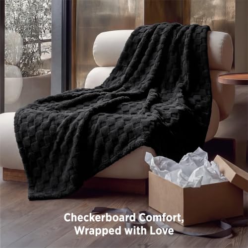 Checkered Soft Cozy Throw Blanket for Couch (Black / Throw (50" X 60"))