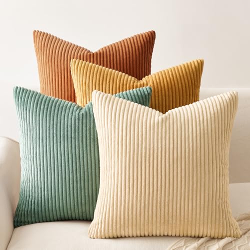 Decorative Throw Pillow Covers Cushion Cases (Orange Teal / 12" x 12" (Pack of 4))