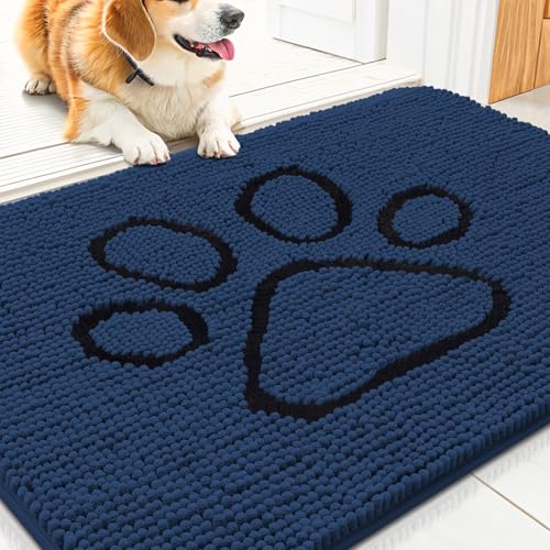 Dog Door Mat for Muddy Paws (30"X20" / Dark Blue and Black)