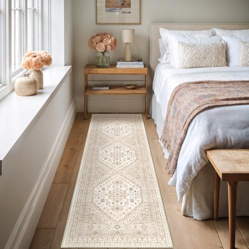 Kitchen Runner Rug Non Slip Washable Rugs 2.5x8 (Cream/Beige / 2'6" x 8' (Runner))