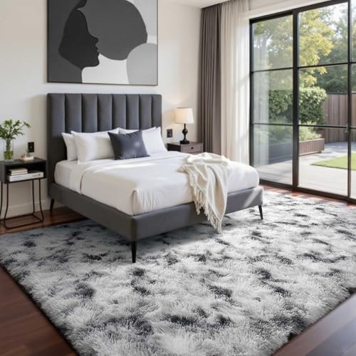 5x7 Ft Large Shag Rugs for Bedroom Living Room Decor for Men Boys (Bd Black White 4sm11 / 5' X 7' (Rectangular))