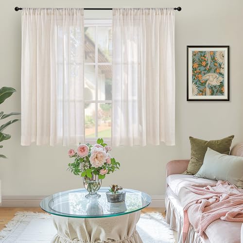Linen Oatmeal Curtains 45 Inch Length for Short Window (Oatmeal / 42"W x 45"L (Pack of 2))