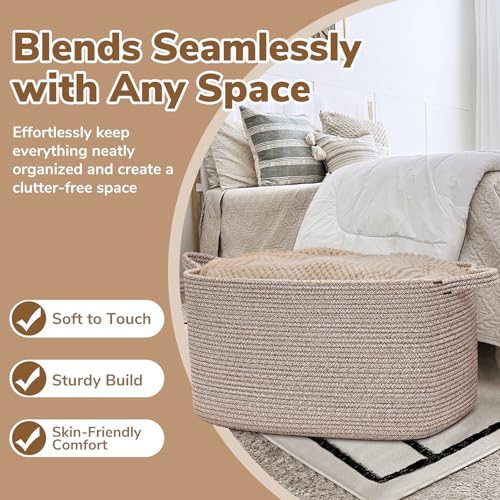 Large Woven Rope Blanket Basket (Brown / Large(21.6"L x 14.9"W x 11.8"H))