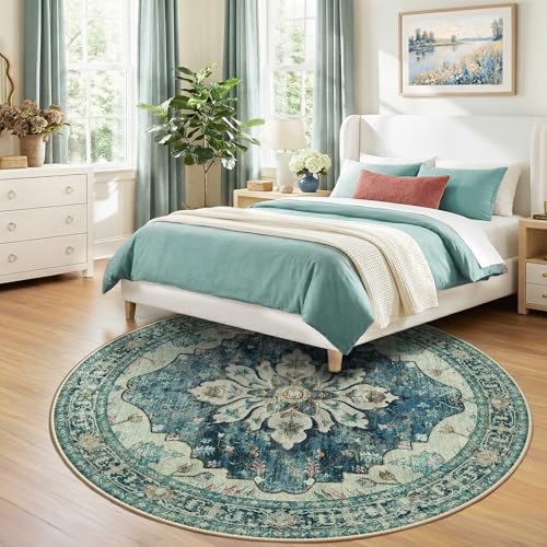 Washable Area Rug (Blue/Vintage Dark Blue / 8' (Round))