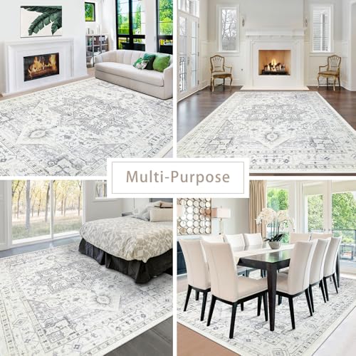 8x10 Washable Area Rugs for Living Room (8' x 10' (Rectangular) / Grey-cream-ivory)