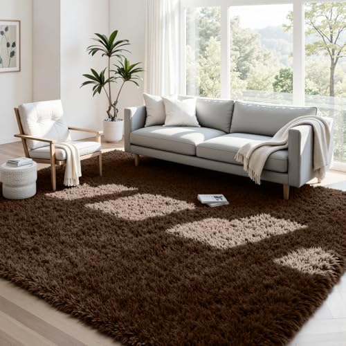 4x6 Fluffy Shag Area Rugs for Living Room Bedroom (Brown / 4' x 6' (Rectangular))