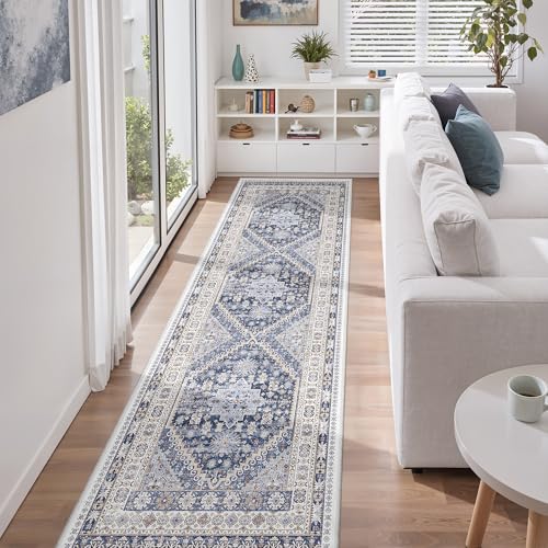 2'6 x 8' Runner Rug Non Slip (Blue/Beige / 2'6" x 8' (Runner))