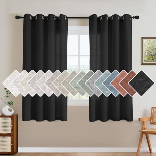 Living Room Linen Curtains Home Decorative Nickel Grommet Curtains Privacy Added Energy Saving Light Filtering Window Treatments Panels for Bedroom (52"W x 63"L (Pack of 2) / Heather Black)