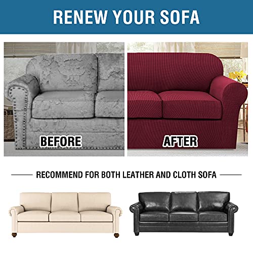 4 Piece Stretch Sofa Covers for 3 Cushion Couch Covers for Living Room Furniture Slipcovers (X-Large / Burgundy)