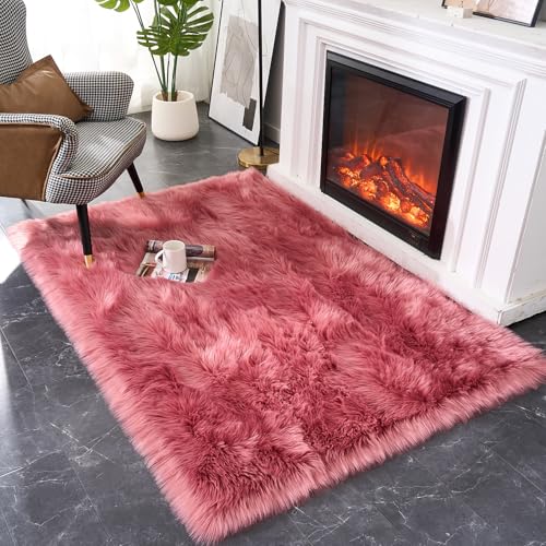 Ultra Soft Fluffy Shaggy Area Rug Faux Fur Rug Chair Cover Seat Pad Fuzzy Area Rug for Bedroom Floor Sofa Living Room (Blushpink / 4' x 6' (Rectangular))