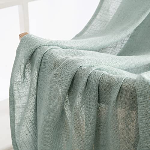 Sea Green Linen Curtains 52x90 Inch Long for Bedroom and Living Room (Aqua / 52"W x 90"L (Pack of 2))