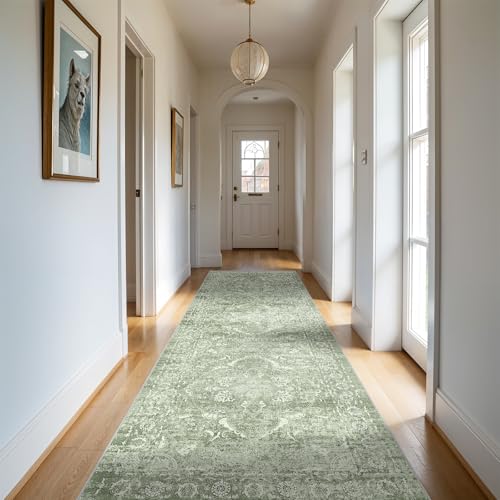 3x10 Washable Hallway Runner Rug (Muted Sage Green / 3x10)