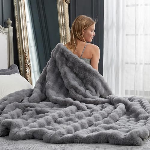 Faux Fur Throw Blanket for Couch (Grey / Throw(50" x 60"))